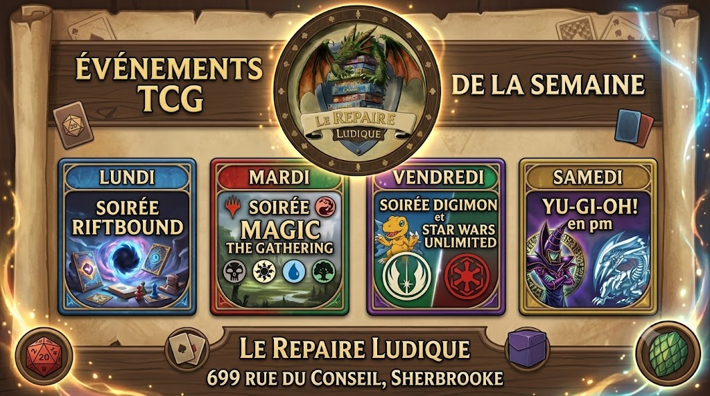 Horaire des événements TCG du Repaire Ludique